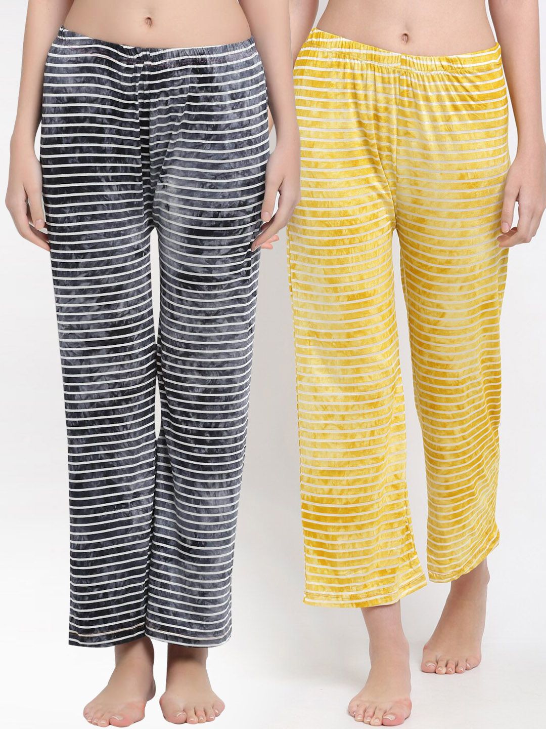 armure Women Black & Yellow Pack Of 2 Striped Lounge Pants Price in India