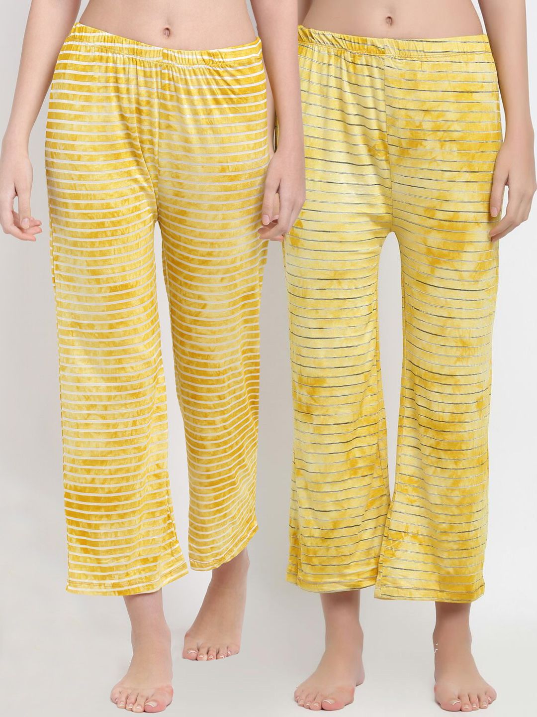 armure Women Pack of 2 Yellow Striped Lounge Pants Price in India