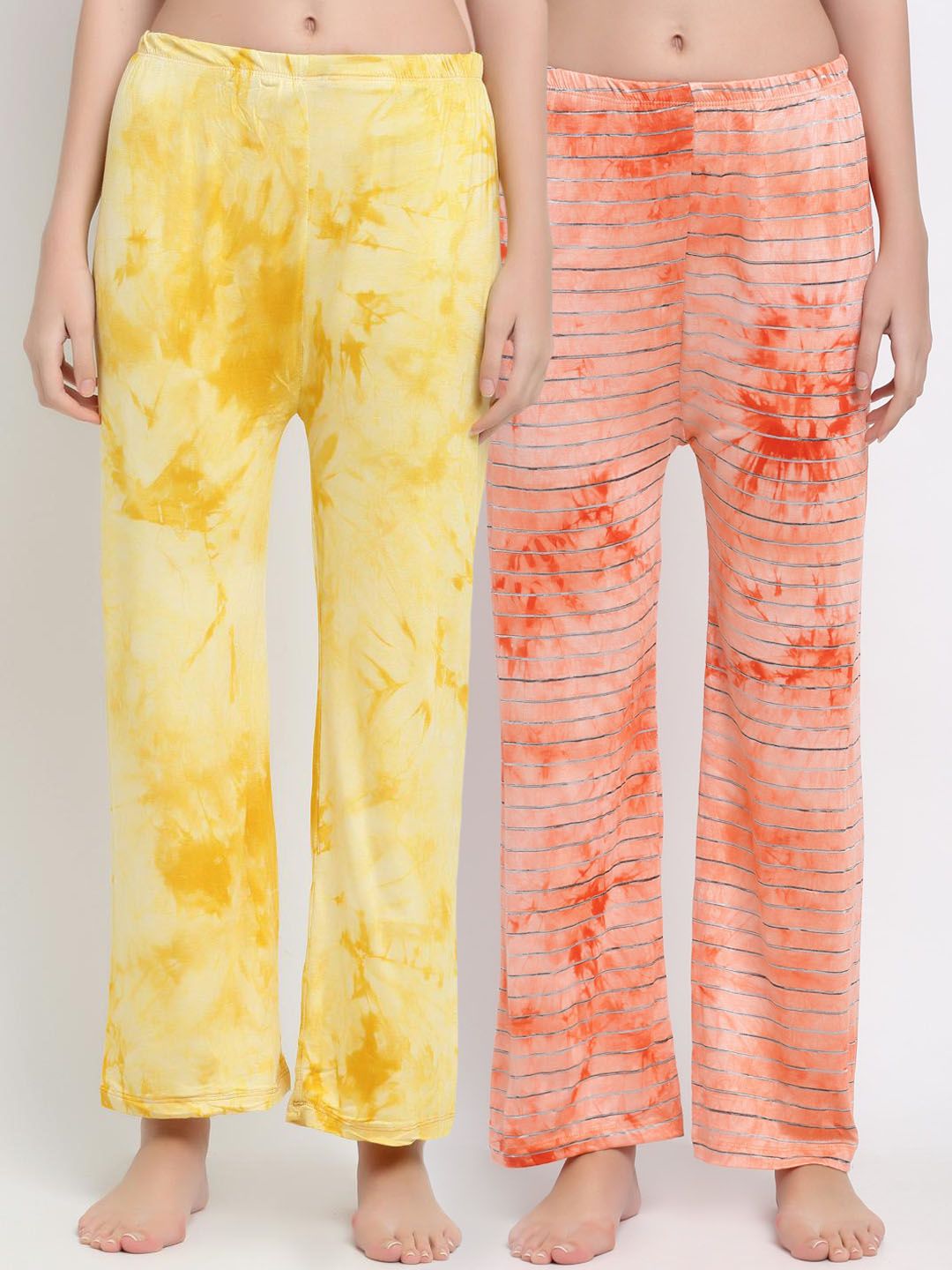 armure Women Orange & Yellow Pack Of 2 Printed Lounge Pants Price in India