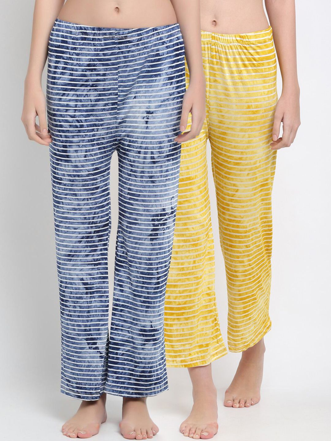 armure Women Pack Of 2 Blue & Yellow Striped Lounge Pants Price in India