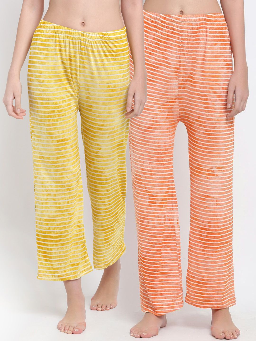 armure Women Yellow & Orange Pack Of 2 Striped Lounge Pants Price in India