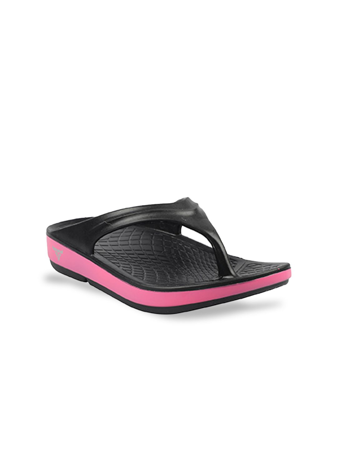 ABROS Women Black & Fuchsia Rubber Thong Flip-Flops