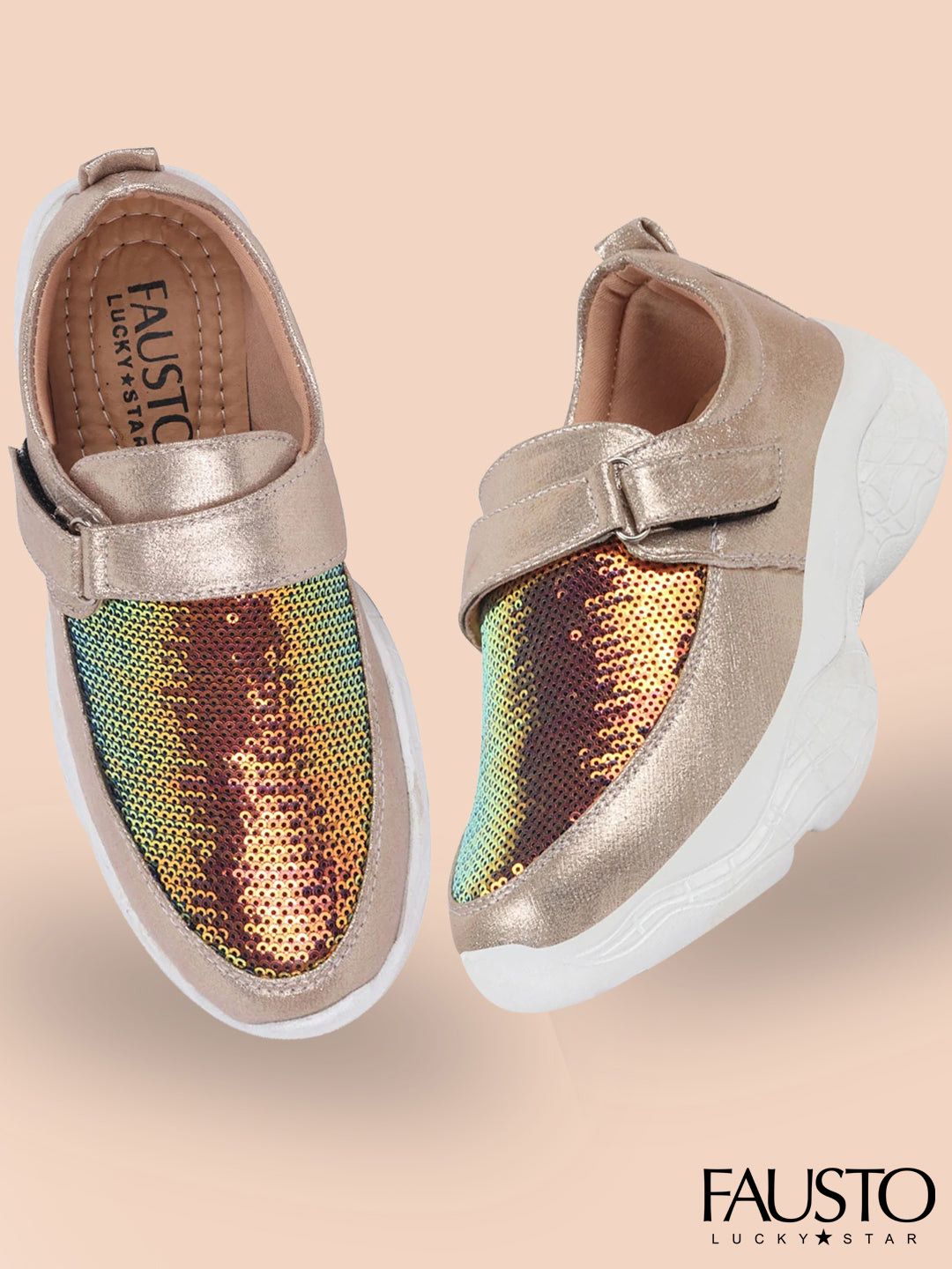 FAUSTO Woman Gold-Toned PU Slip-On Sneakers Price in India