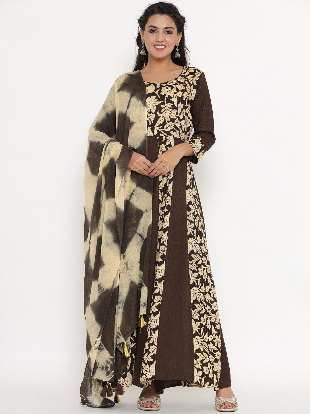 VEDANA Woman Brown Dyed Ethnic Maxi Dress Price in India