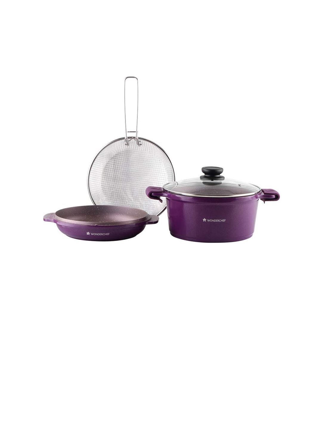 Wonderchef Set of 4 Purple Wilson And Mary Die Cast Aluminium Nonstick Cookware Set Price in India