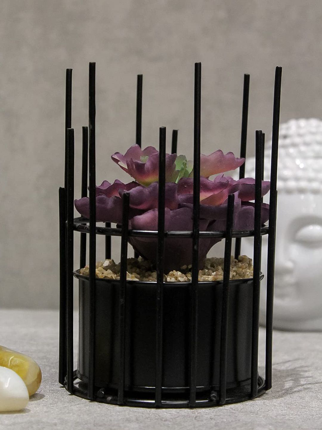 PolliNation Purple Artificial Bonsai With Metallic Pot Price in India