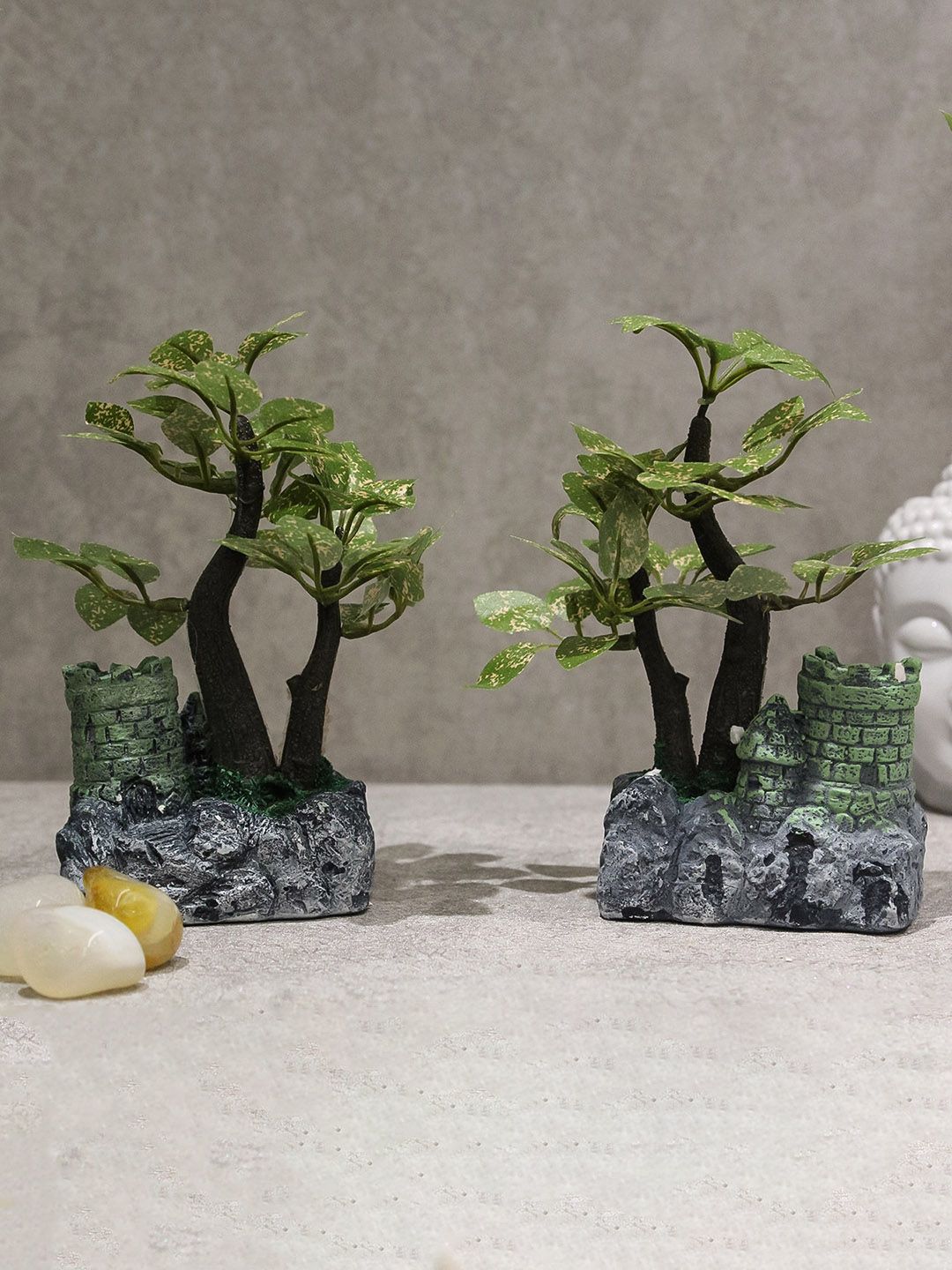 PolliNation Set Of 2 Green & Grey Bonsai With Stand Price in India