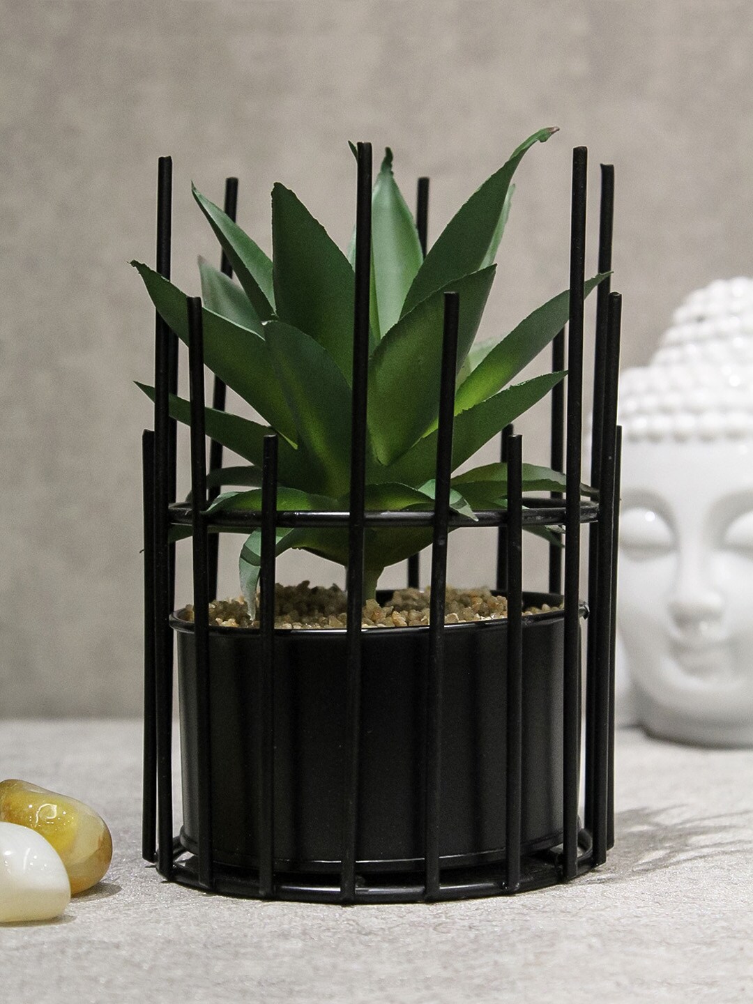 PolliNation Green & Black Artificial Succulent Bonsai Plant With Stand Price in India