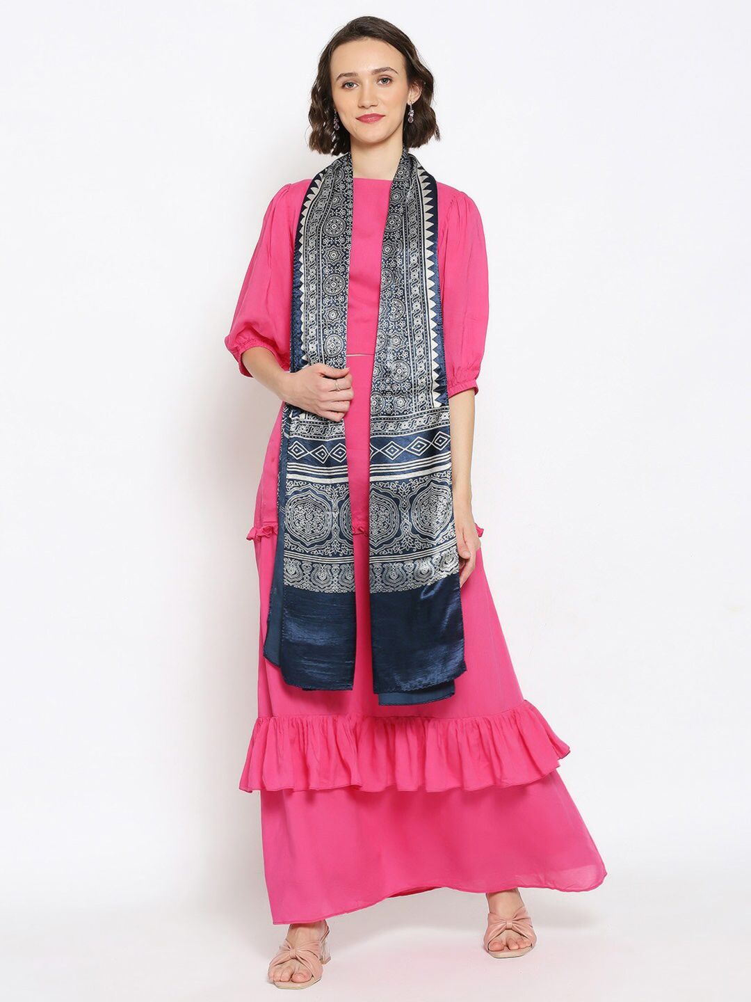 Dupatta Bazaar Women Blue & Off White Printed Scarf Price in India