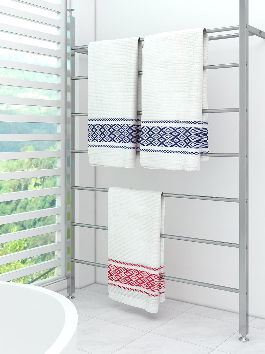 Athom Trendz Set Of 3 White Striped Pure Cotton 210 GSM Bath Towels Price in India
