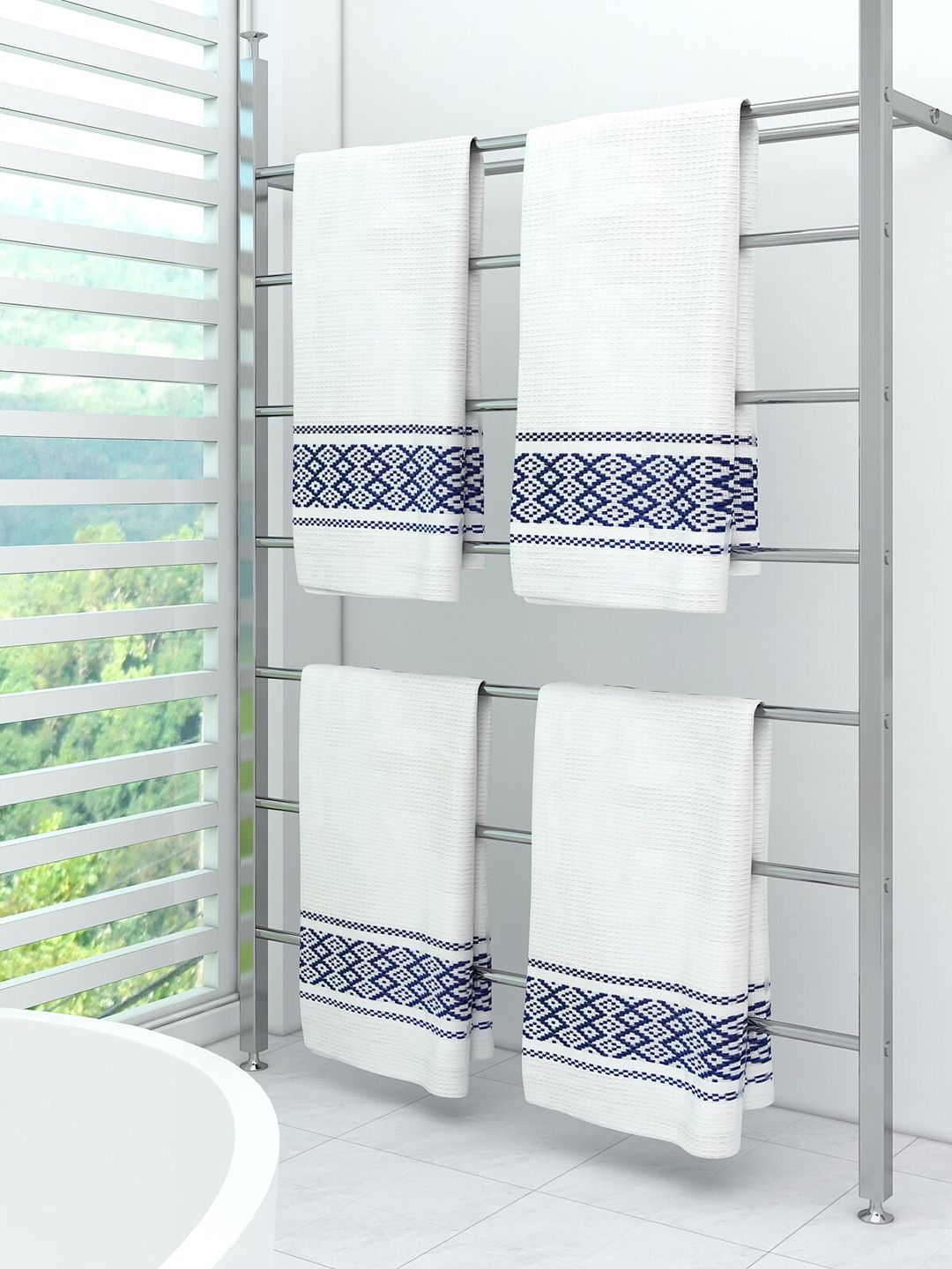 Athom Trendz Pack Of 4 White Striped 210 GSM Bath Towel Set Price in India