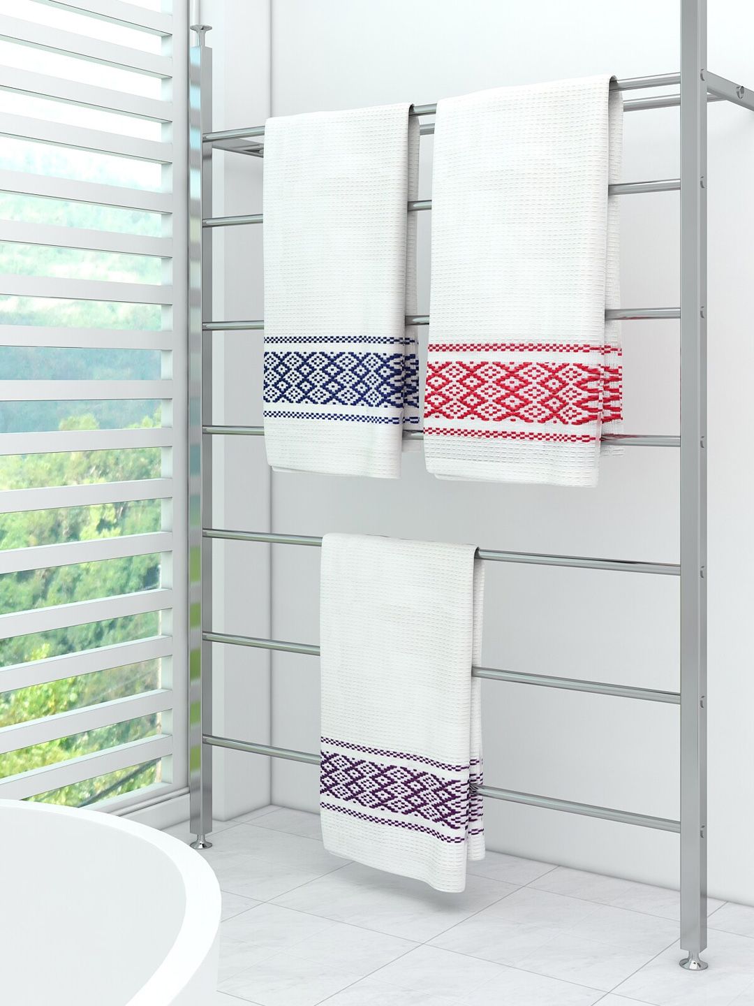 Athom Trendz Set Of 3 White Striped 210GSM Pure Cotton Bath Towels Price in India