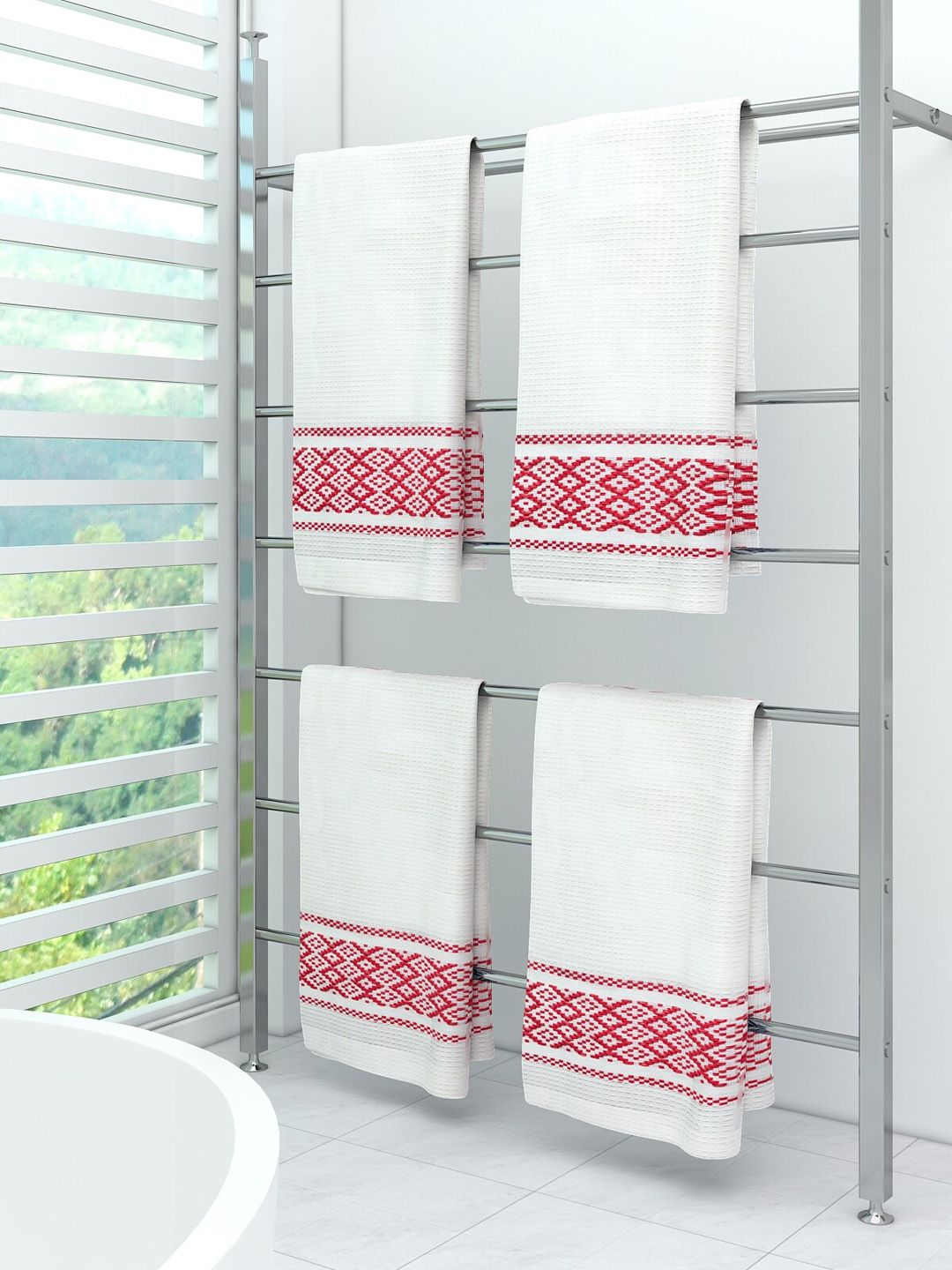 Athom Trendz Set Of 4 White Striped Pure Cotton 210 GSM Bath Towel Price in India