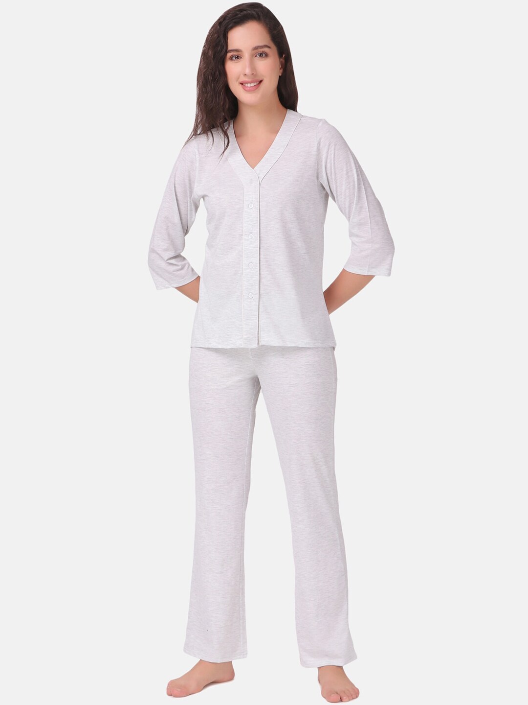 Masha Women Off White Pure Cotton Night suit Price in India
