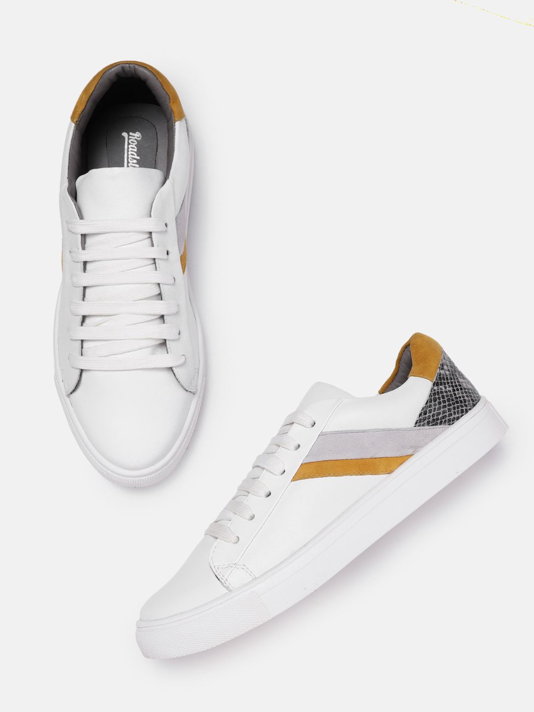 Roadster Women White Solid Leather Sneakers Price in India