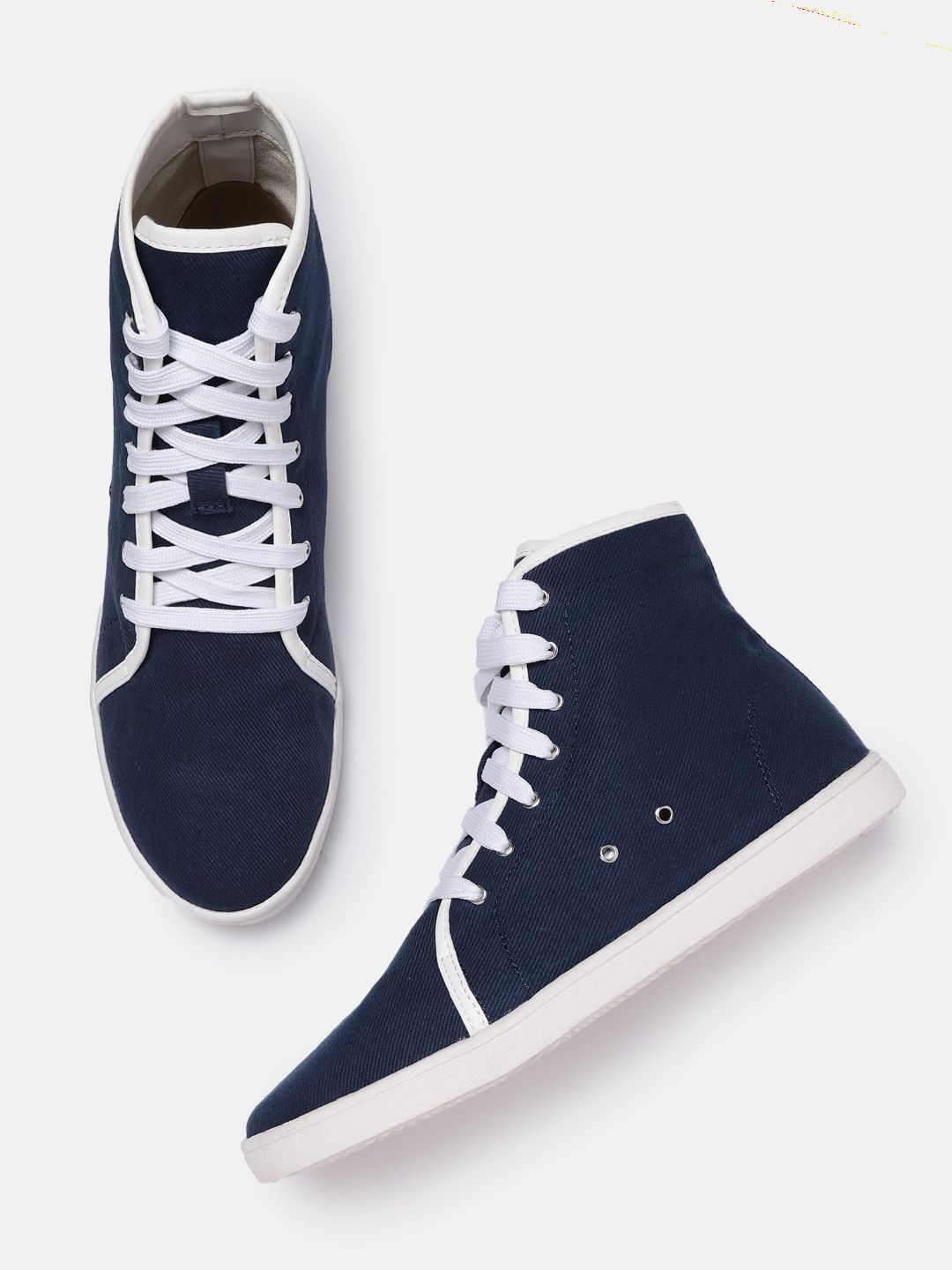 Roadster Women Navy Blue Solid Mid-Top Sneakers Price in India