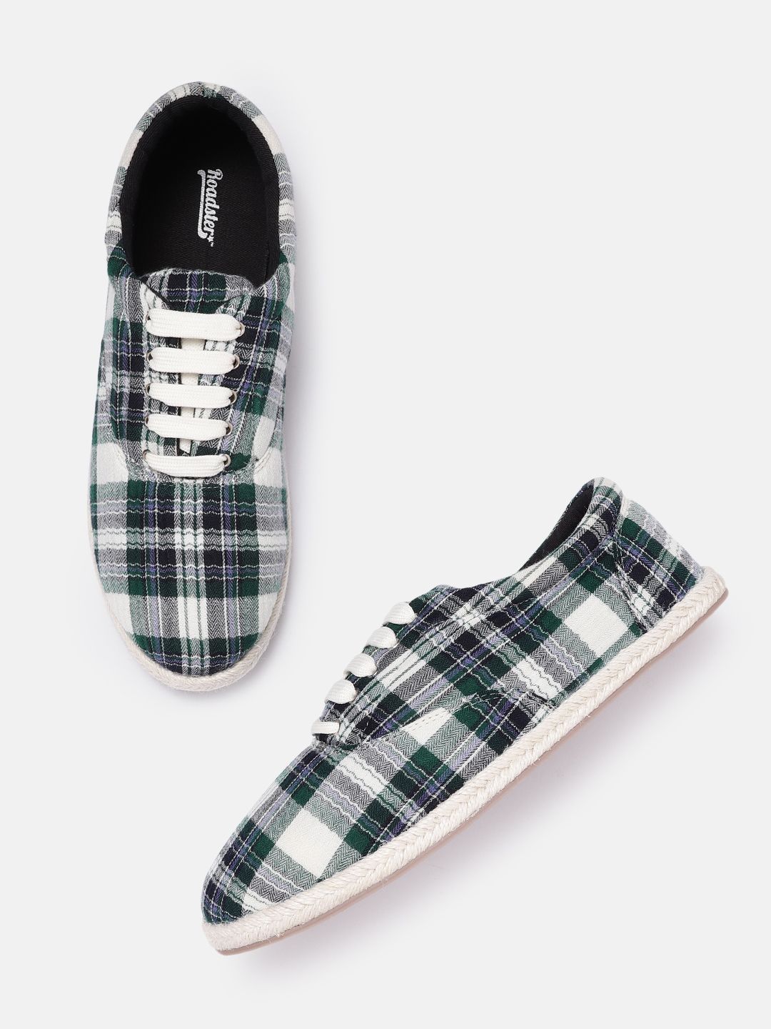 Roadster Women Green & White Checked Espadrille Sneakers Price in India