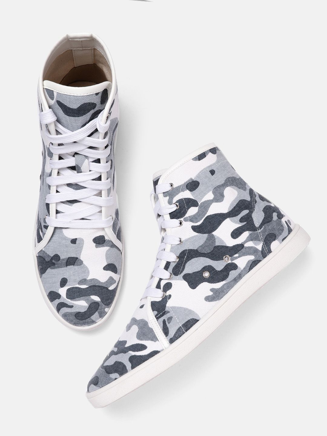 Roadster Women White & Blue Camouflage Print Mid-Top Sneakers Price in India