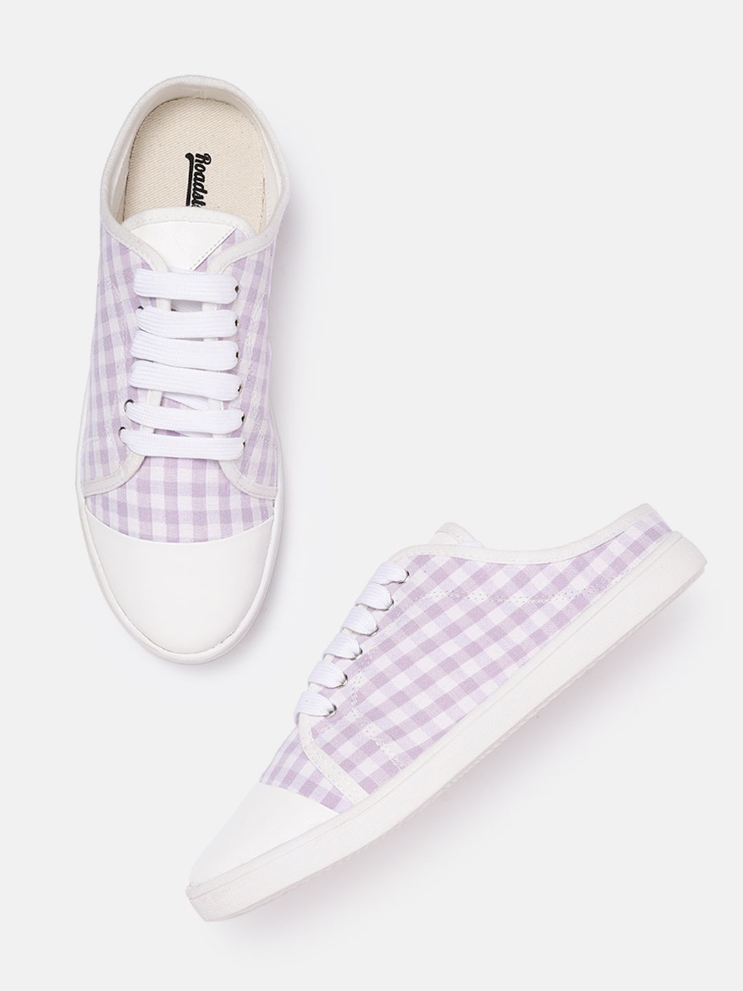 Roadster Women Lavender & White Checked Mule Sneakers Price in India