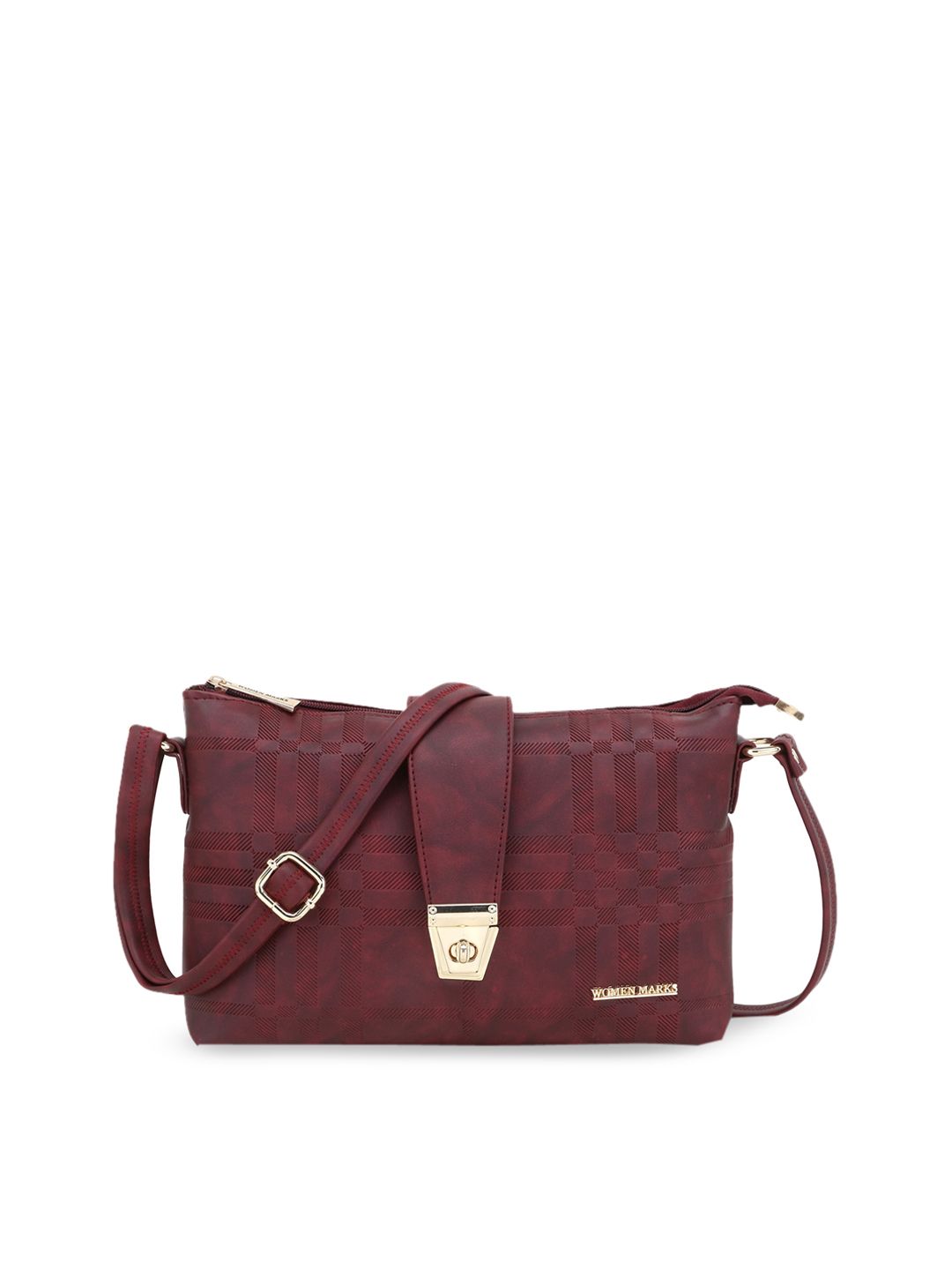 WOMEN MARKS Maroon Textured PU Structured Sling Bag Price in India