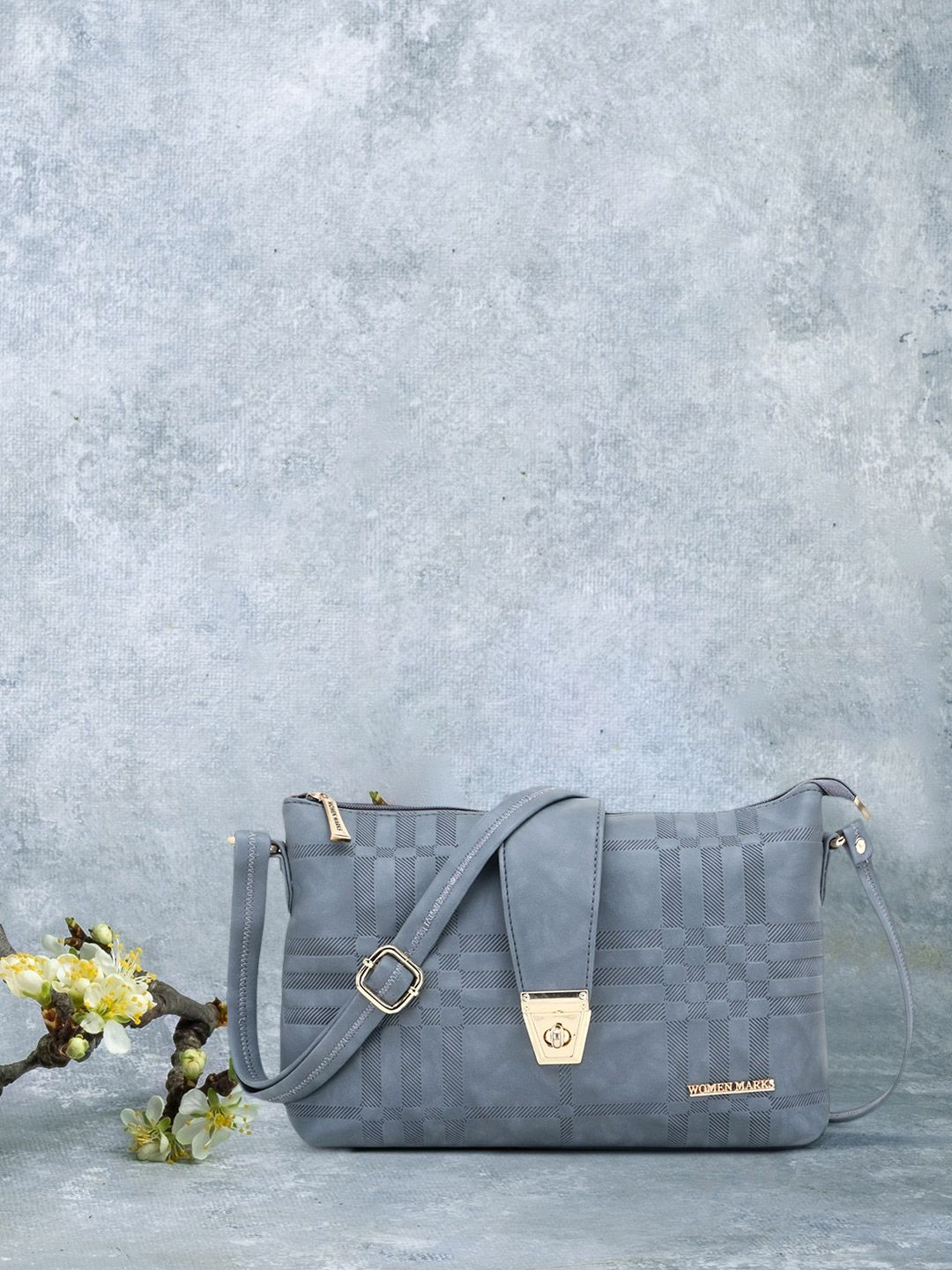 WOMEN MARKS Grey Textured PU Structured Sling Bag Price in India