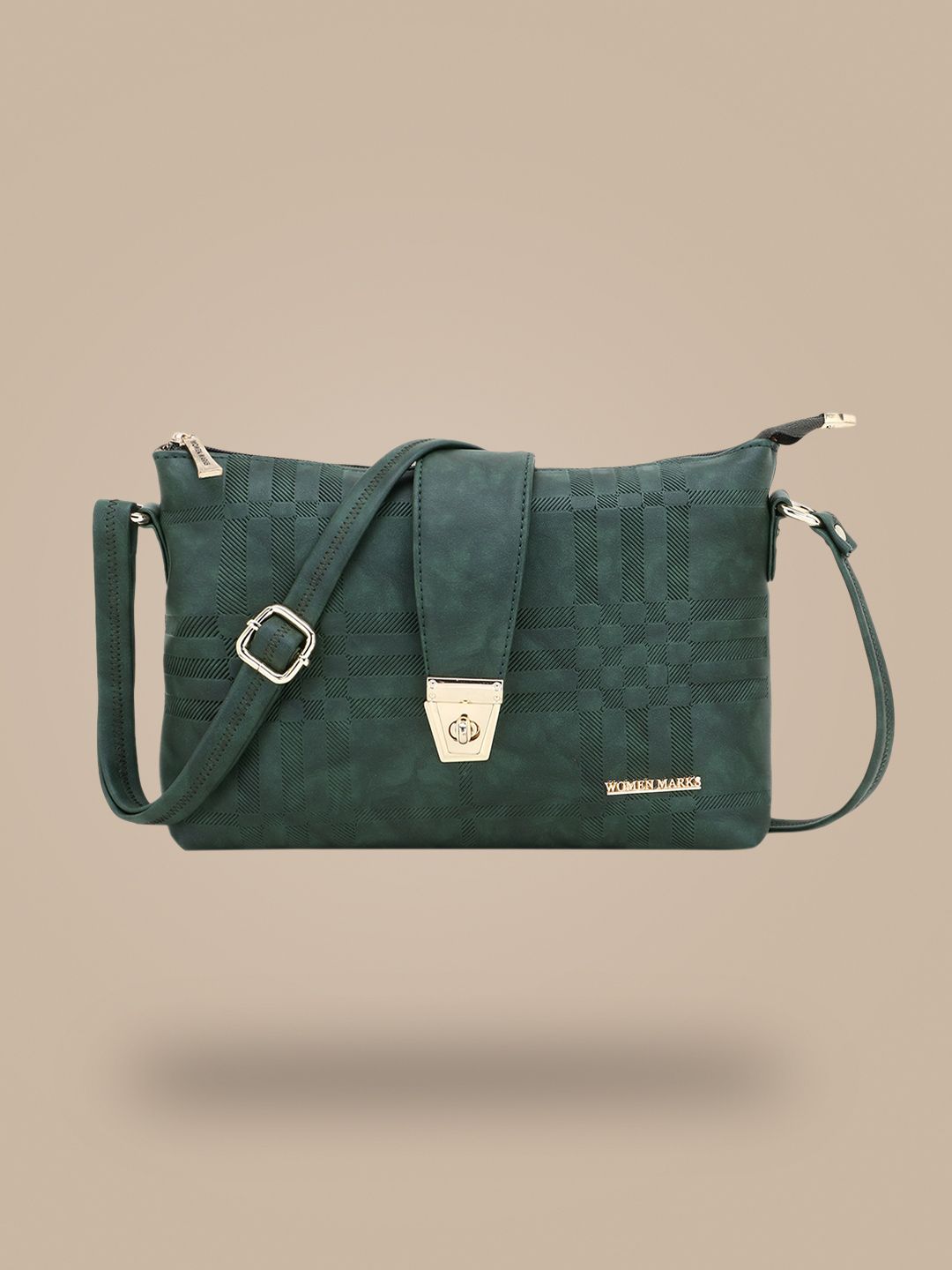 WOMEN MARKS Woman Green Textured PU Oversized Structured Sling Bag Price in India