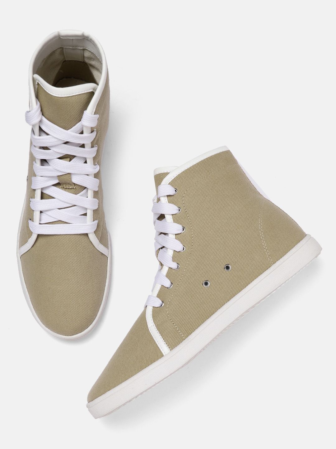 Roadster Women Khaki & White Solid Mid-Top Sneakers Price in India