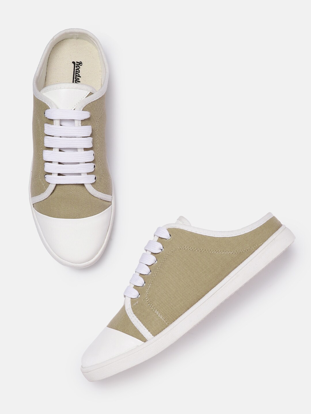 Roadster Women Khaki & White Solid Mules Sneakers Price in India