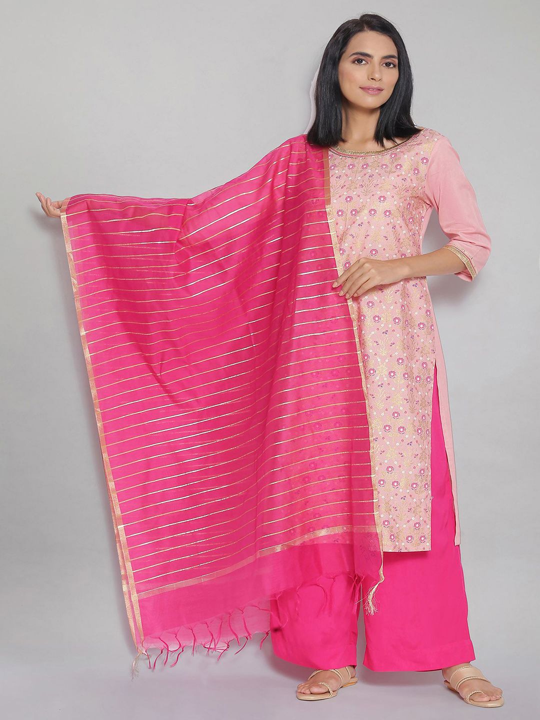 AURELIA Women Pink Striped Dupatta Price in India
