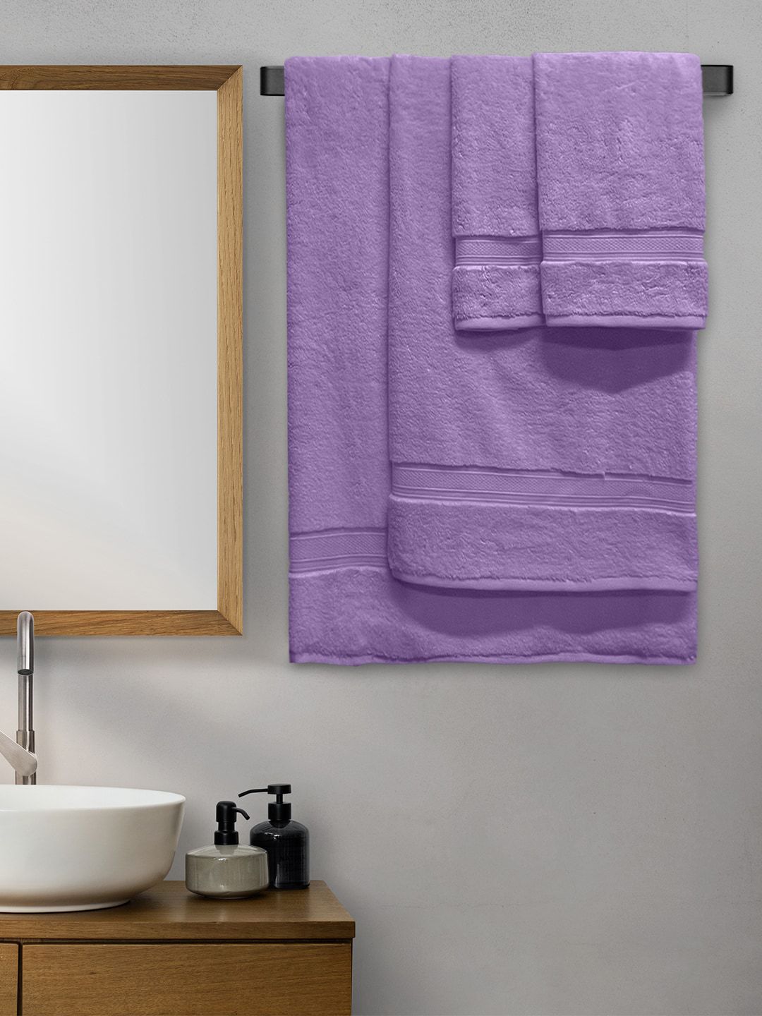 Aura Set Of 4 Lavender Solid 650 GSM Cotton Towel Set Price in India