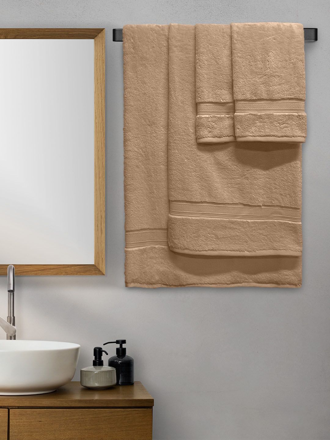 Aura Set Of 4 Taupe Solid 600 GSM Cotton Towel Set Price in India