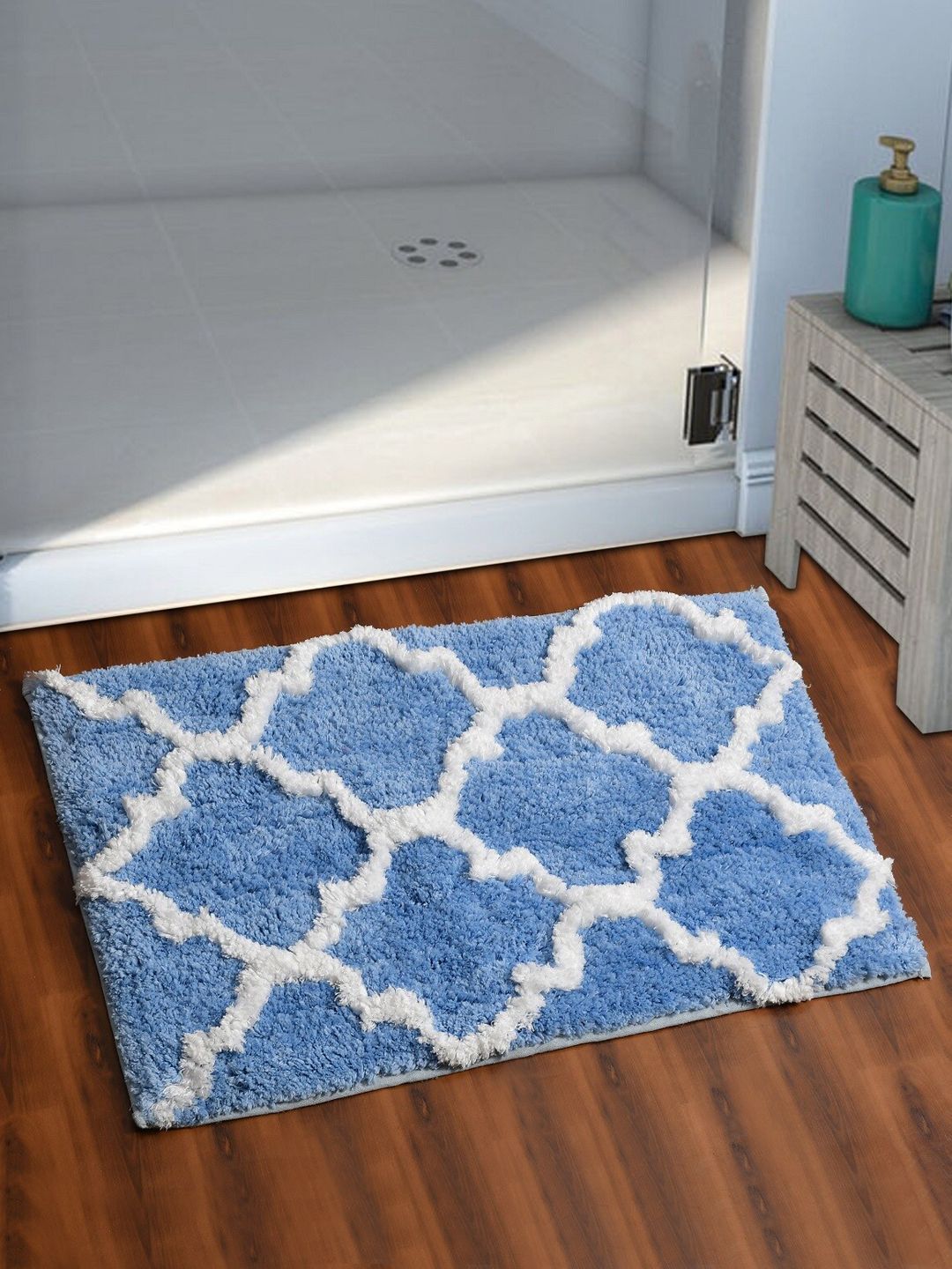 AEROHAVEN Blue Patterned 1850 GSM Rectangular Bath Rug Price in India