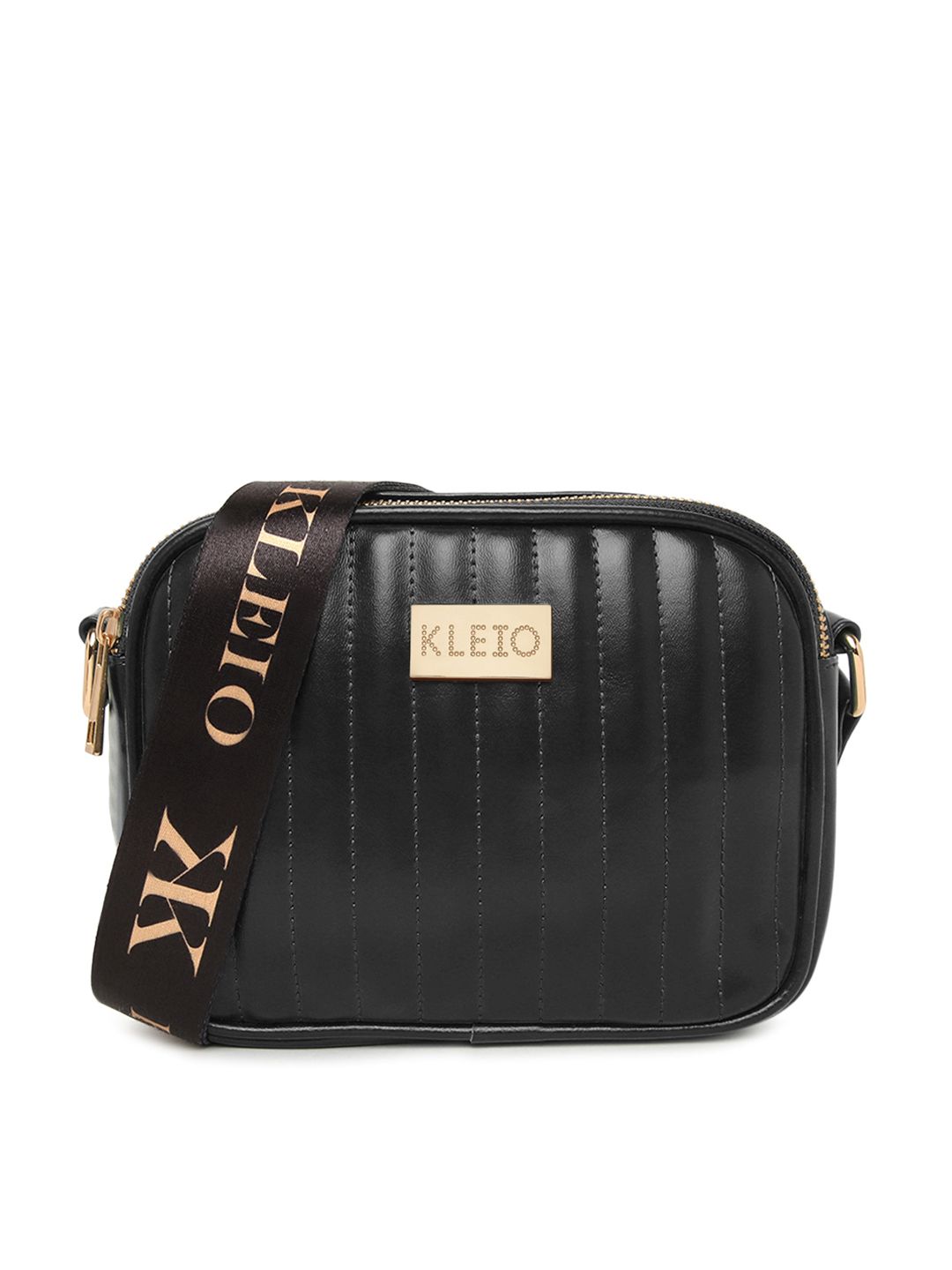 KLEIO Black PU Structured Sling Bag with Quilted Price in India