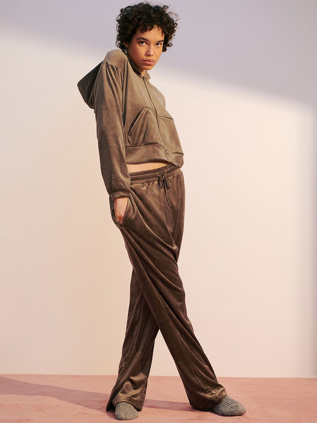 H&M Woman Grey & Brown Velour trousers Price in India