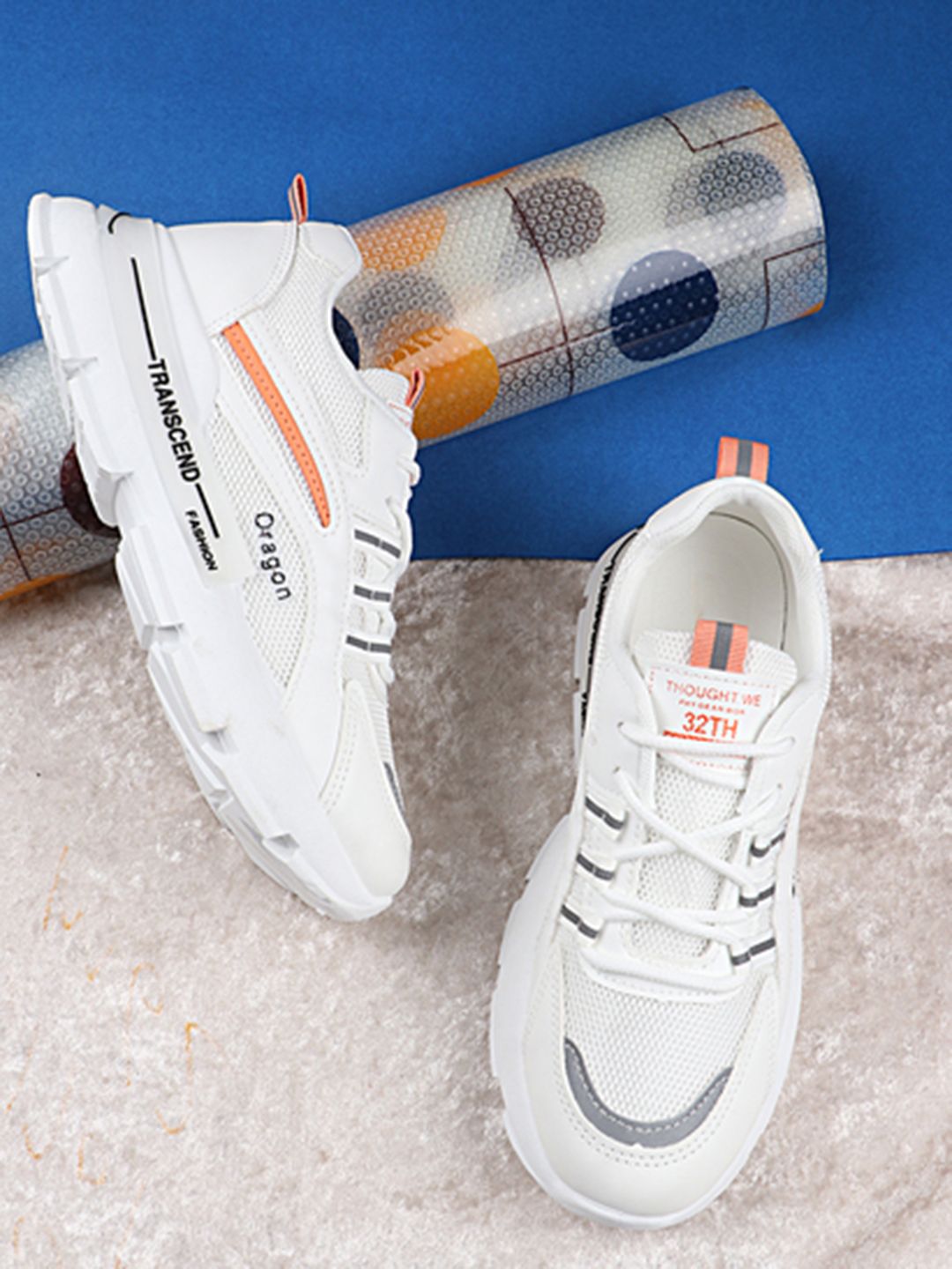 THE WHITE POLE Woman White & Orange Colourblocked Sneakers Price in India