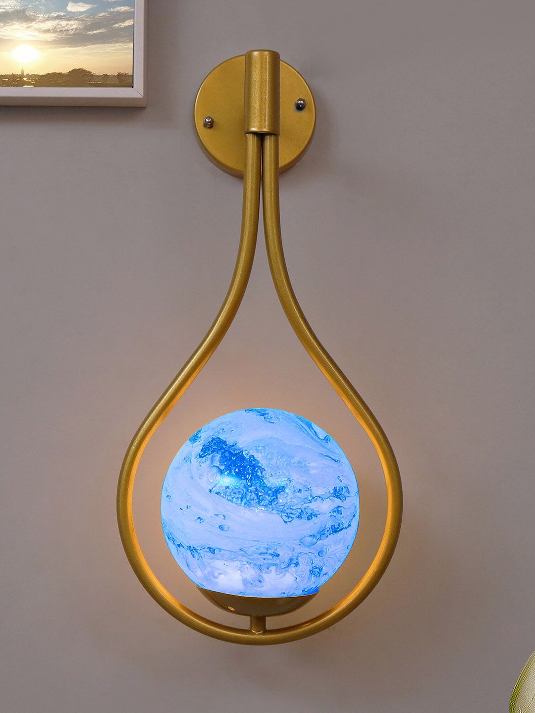Homesake Golden & Blue Wall Drop Earth Mid Century Modern Golden Light Wall lamp Price in India