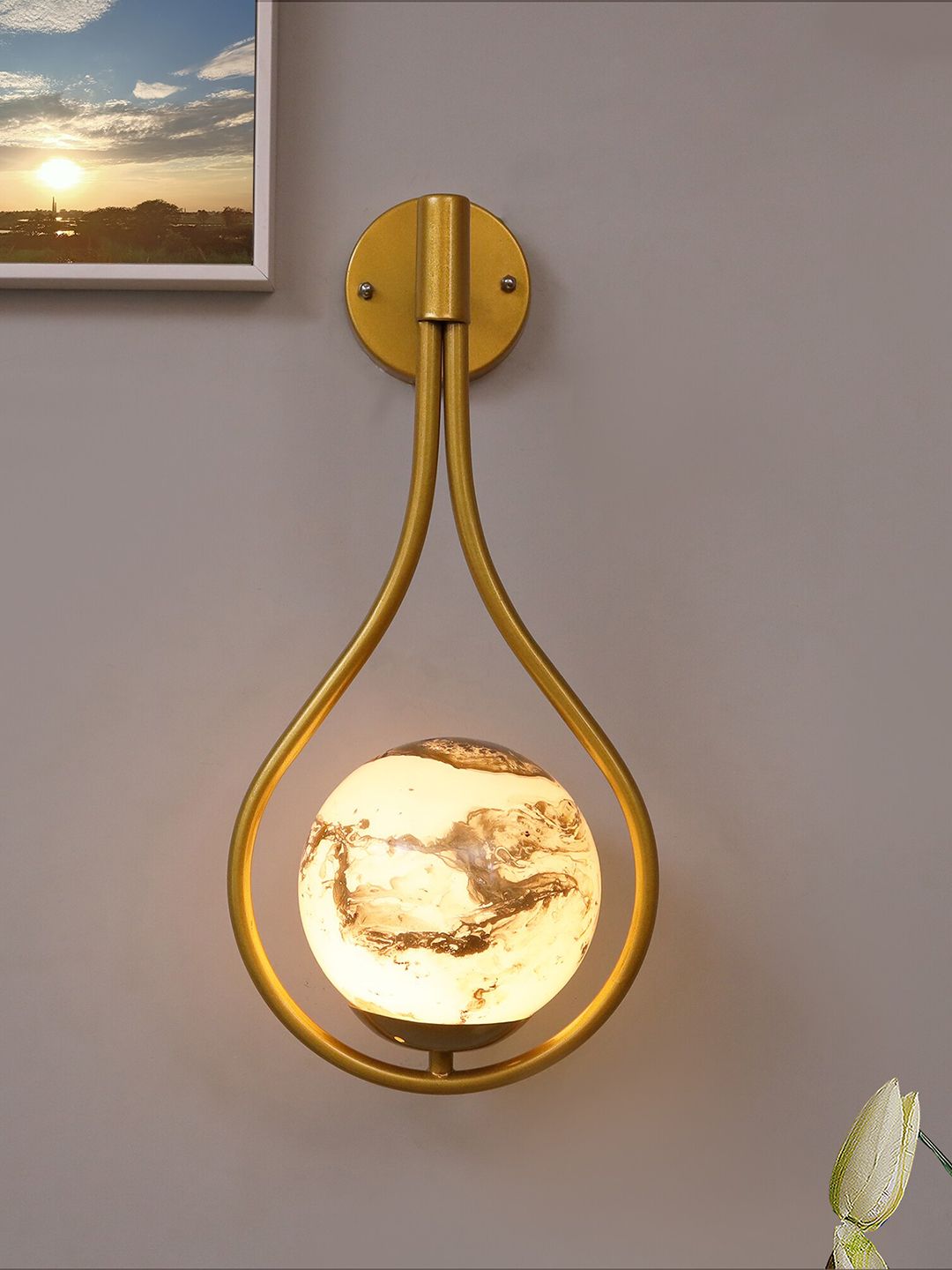 Homesake Gold-Toned Wall Drop Saturn Mid Century Modern Light Wall Lamp Price in India