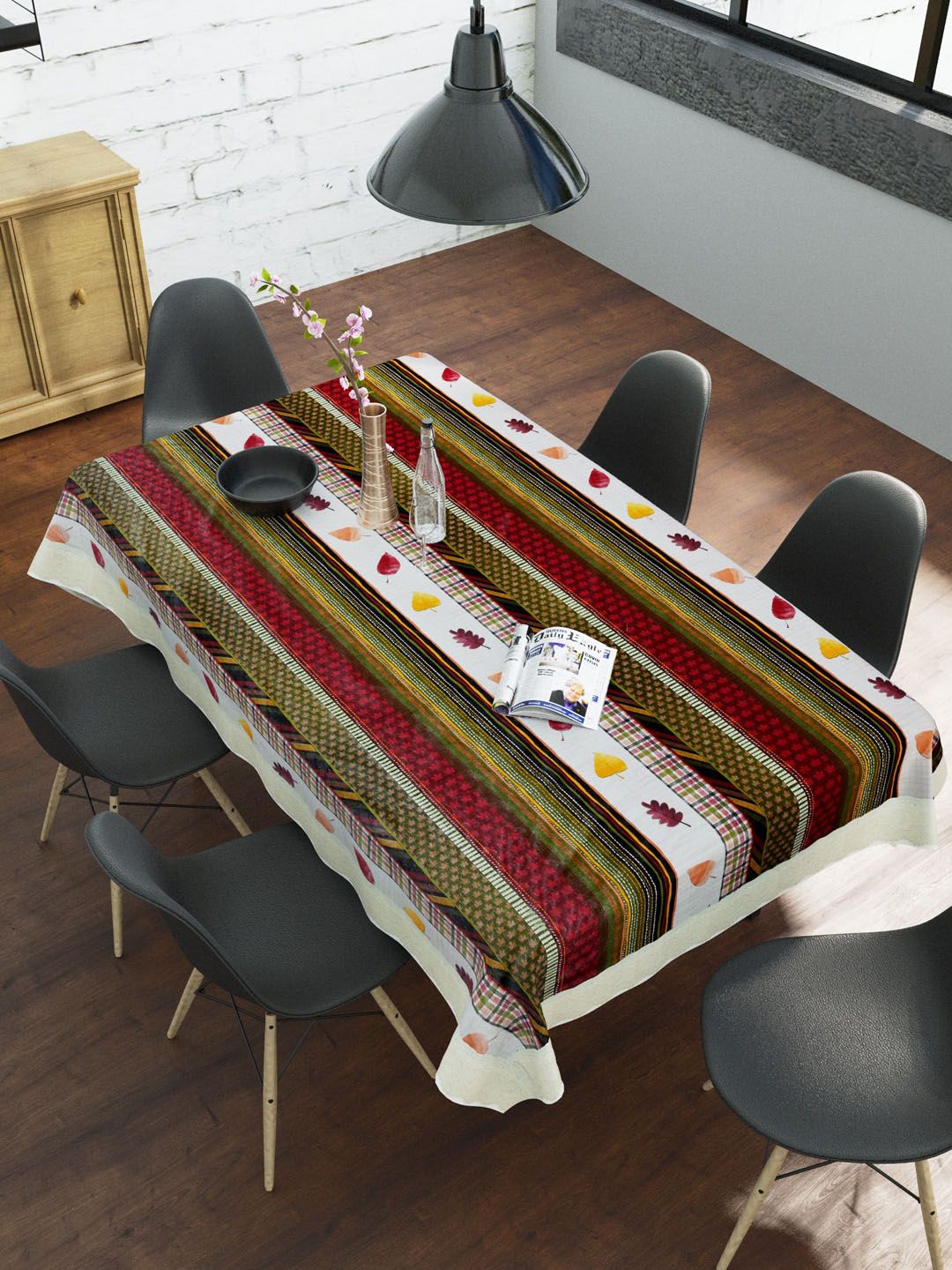 Clasiko Green & Maroon Floral Printed 6-Seater Rectangle Table Cover Price in India