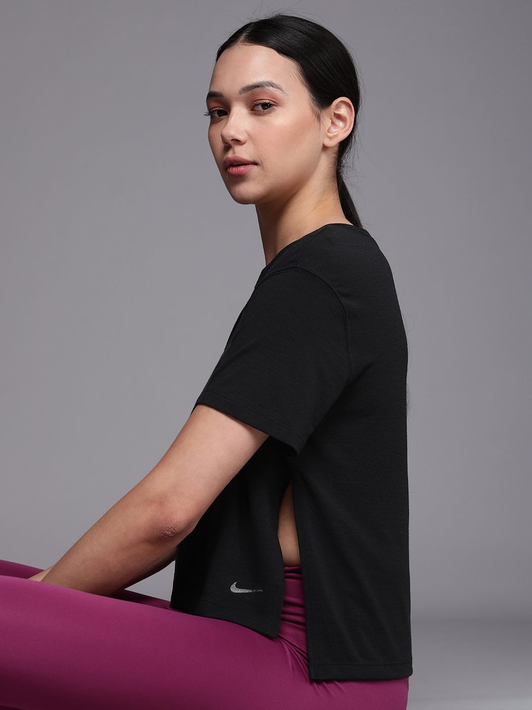 Nike Women Black Yoga T-shirt Price in India