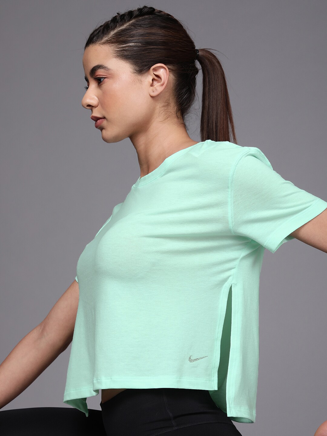 Nike Women Mint Green Yoga T-shirt Price in India