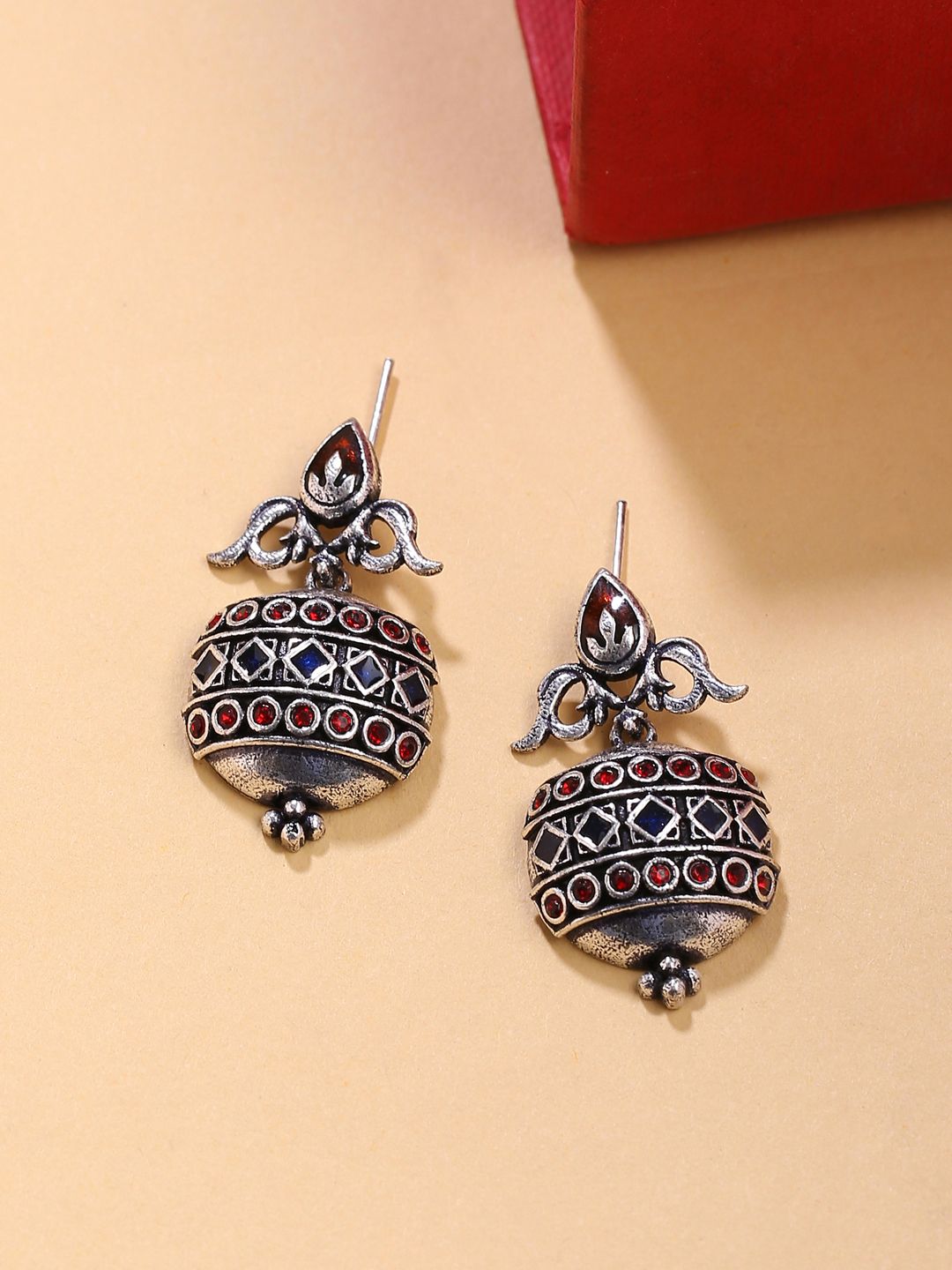 Studio Voylla Silver-Toned Arabian Nights Antique Lamp Brass Earrings Price in India