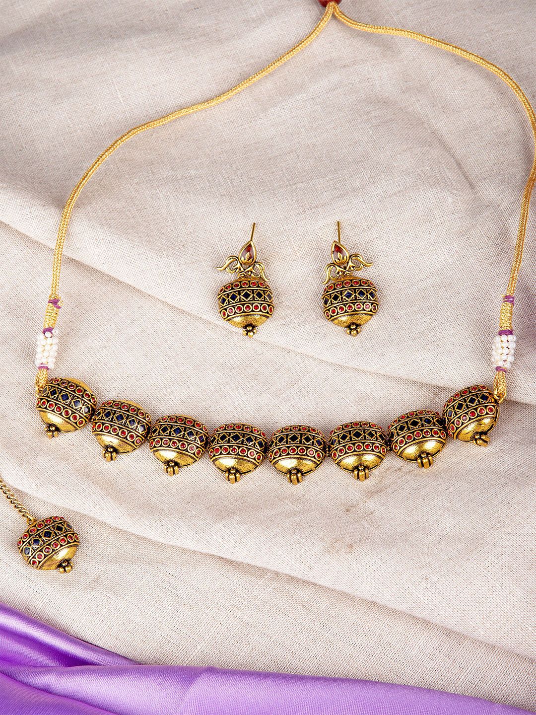 Studio Voylla Gold-Plated Arabian Nights Antique Jewellery Set Price in India