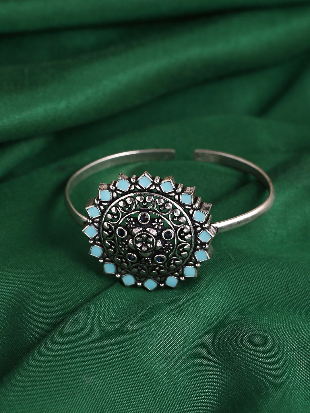 Studio Voylla Women Silver-Toned & Blue Arabian Nights Antique Oxidised Bracelets Price in India