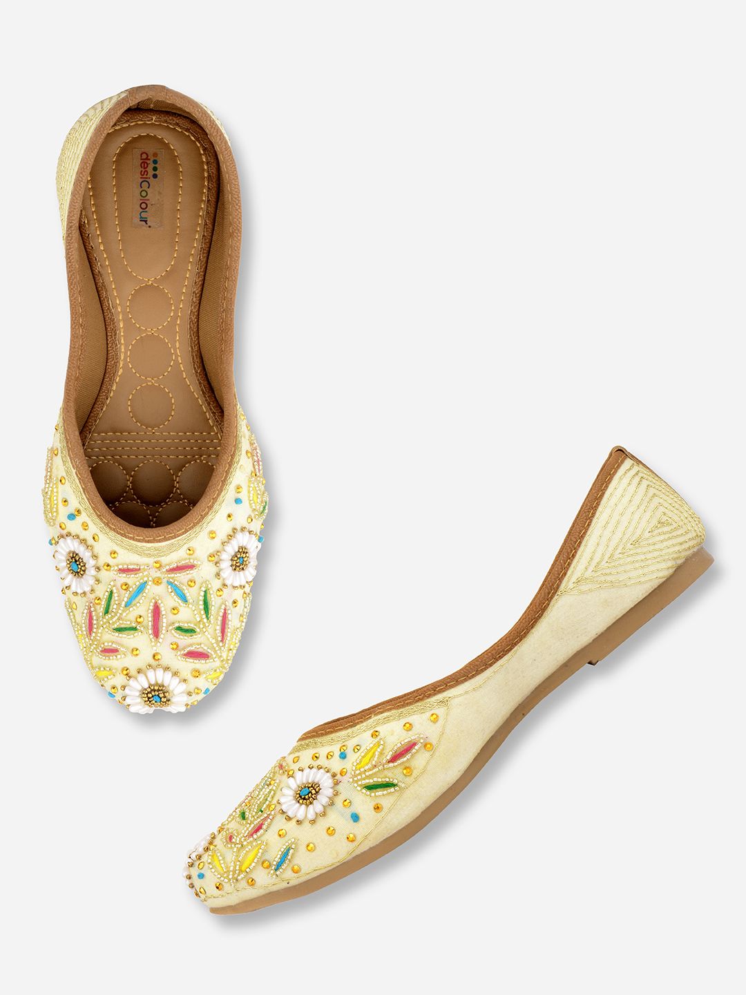 DESI COLOUR Women Off White Ethnic Ballerinas Flats