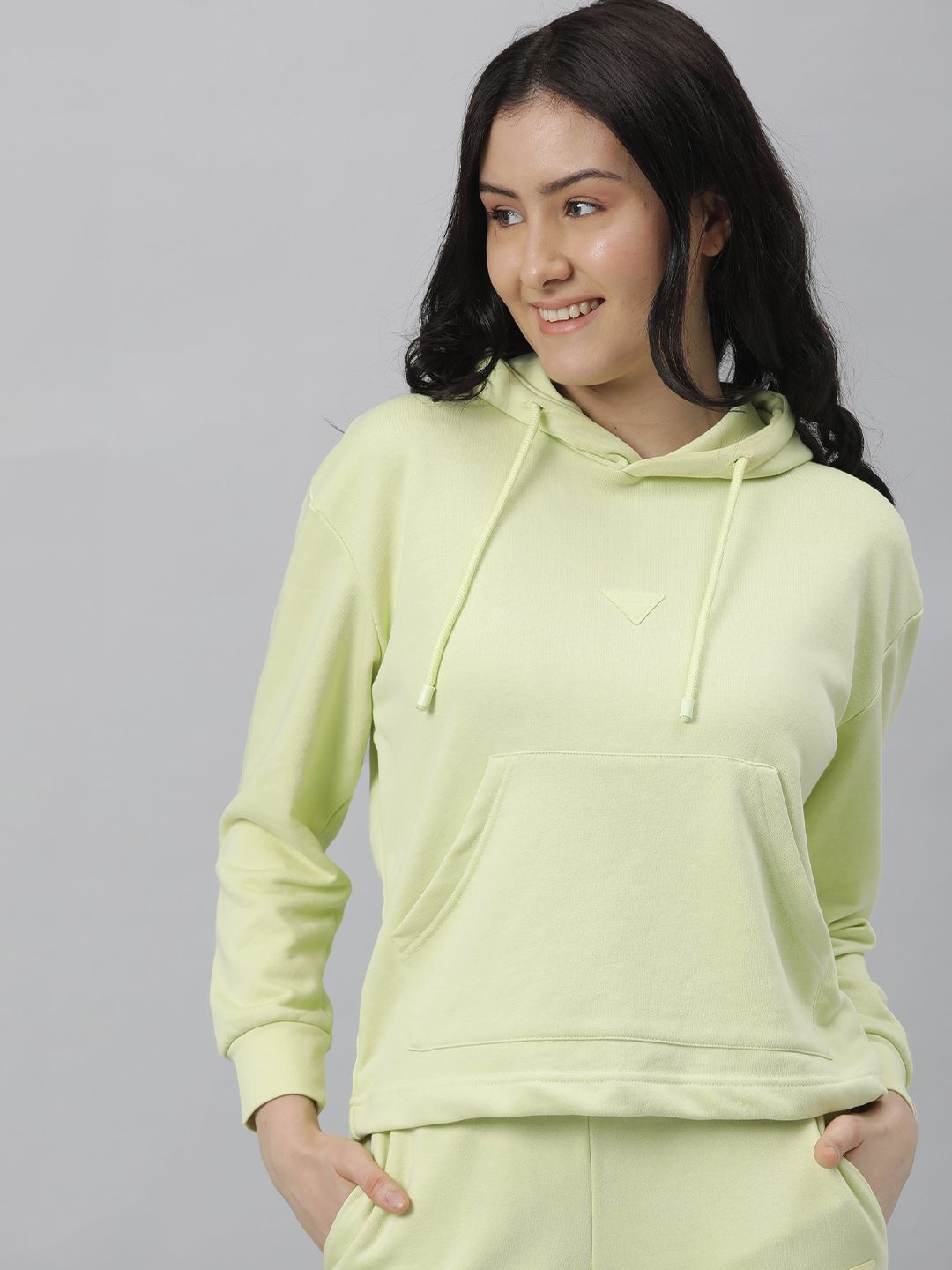 RAREISM Women Lime Green Hooded Sweatshirt Price in India