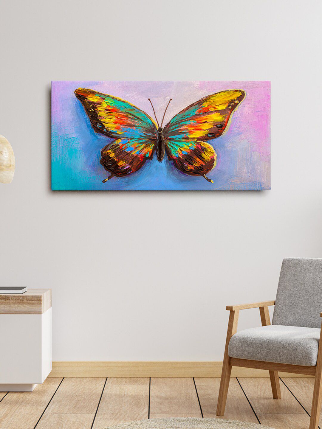 999Store Blue & Yellow Beautiful Butterfly Painting Wall Art Price in India