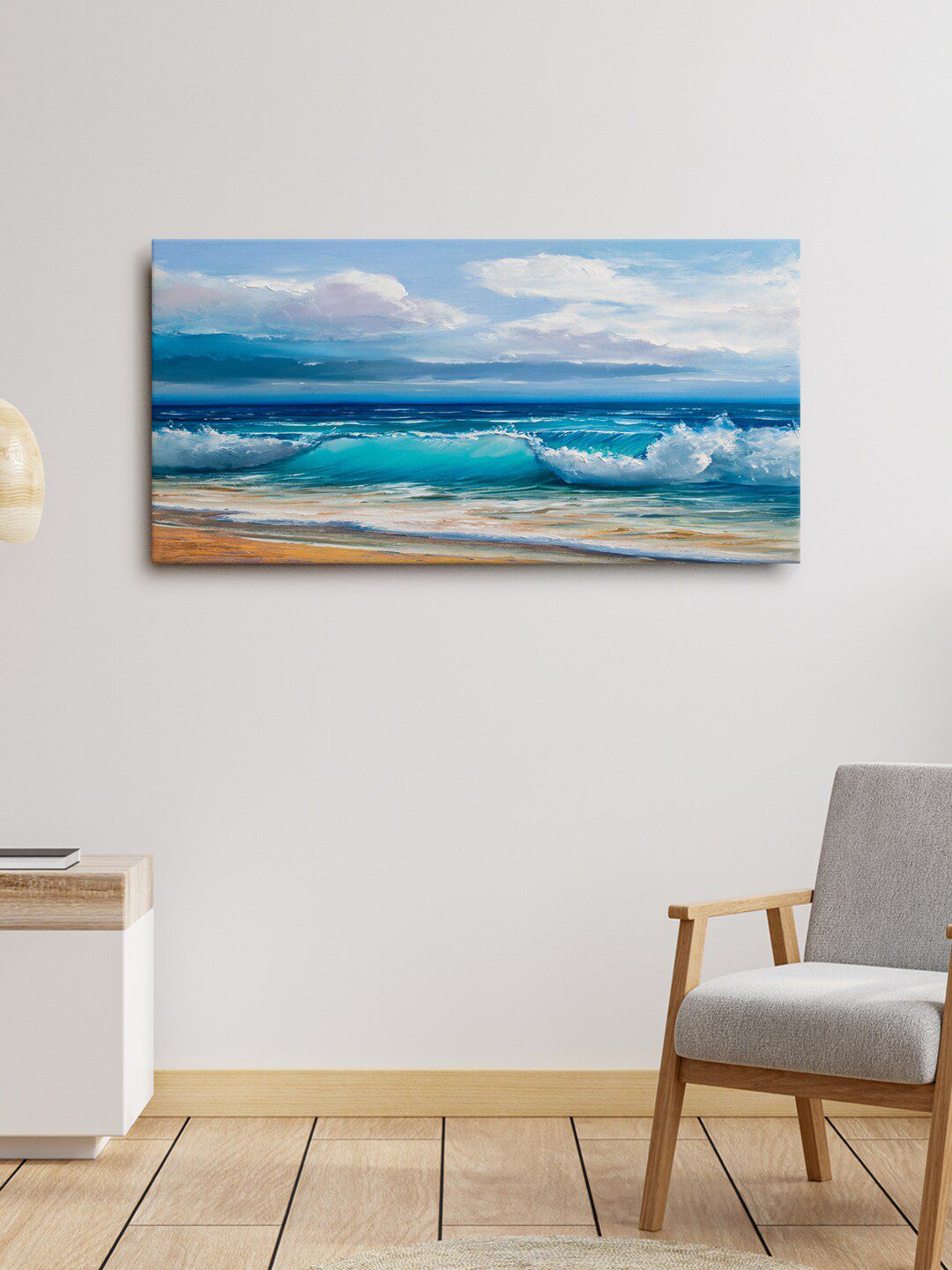 999Store Blue & White Beach Canvas Painting Wall Art Price in India