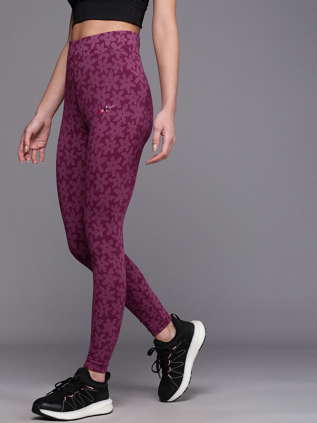 Nike Women Magenta Printed High-Rise Tights Price in India