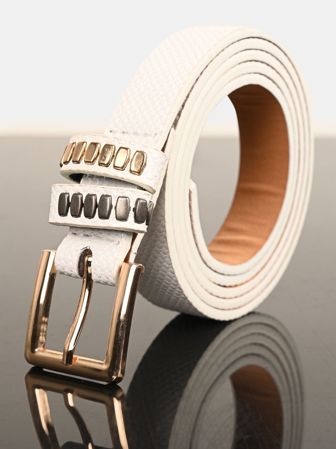 BuckleUp Women White Textured Belt Price in India