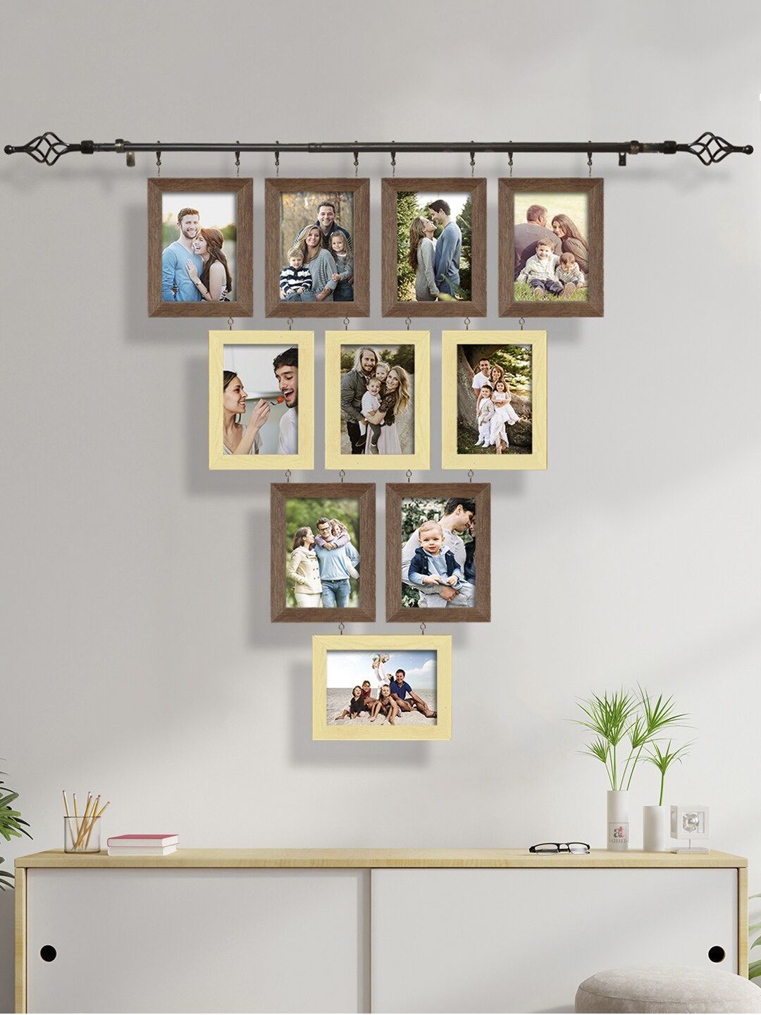 Art Street Set Of 10 Beige & Brown Solid Chandelier Photo Frame With Hanging Rod Price in India